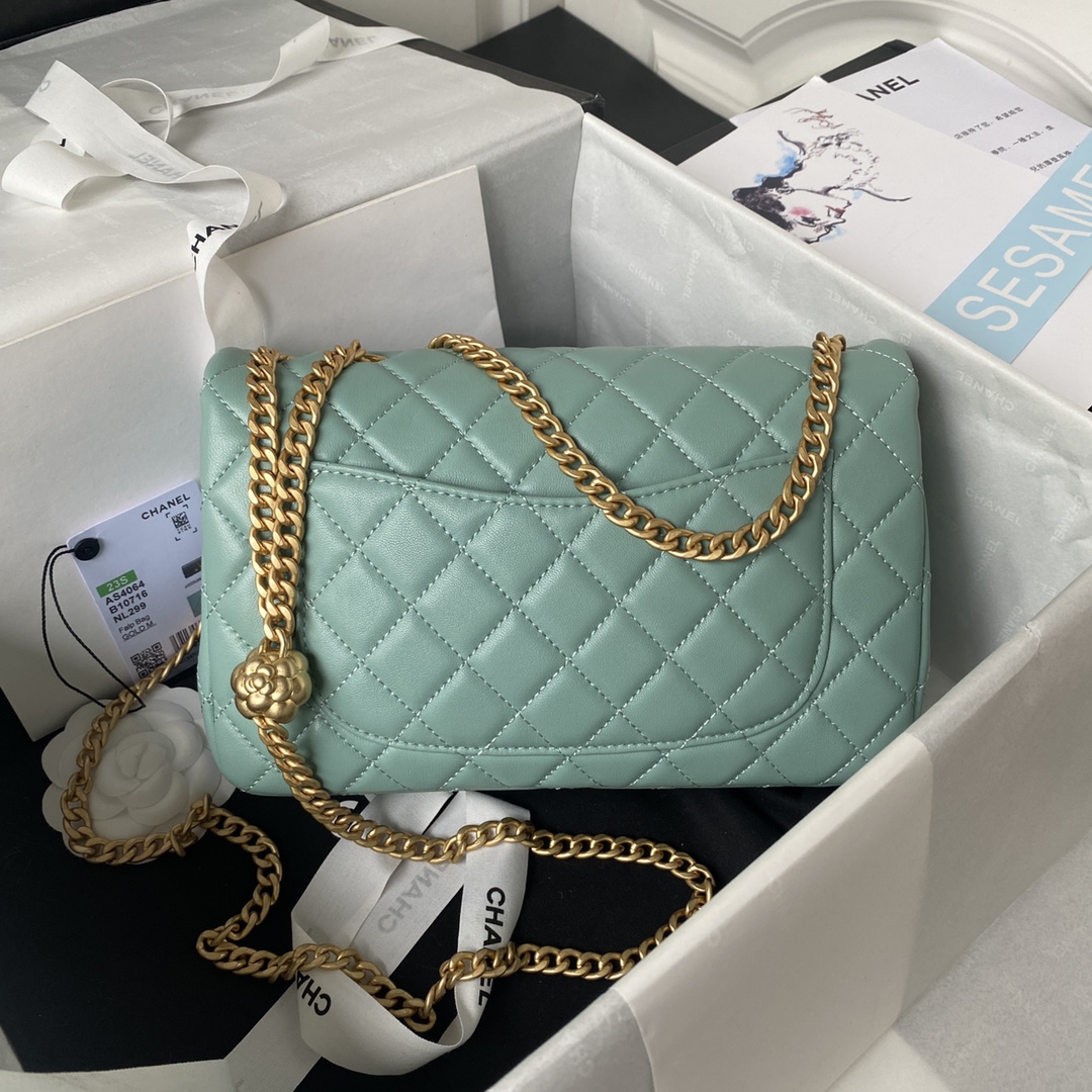 Classic Flap Lambskin Bag AS4046 Aqua Green